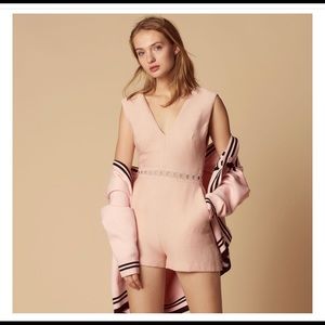 Sandro Playsuit With Lace Detail And Open Back Blush Lady